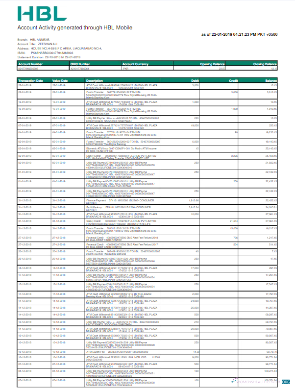 download download PAKISTAN HBL utility bill Word and PDF template PDF template PDF template